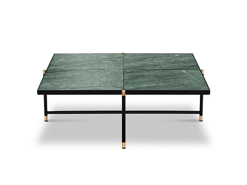Coffee Table 90 med sort stel med messing og grøn marmor