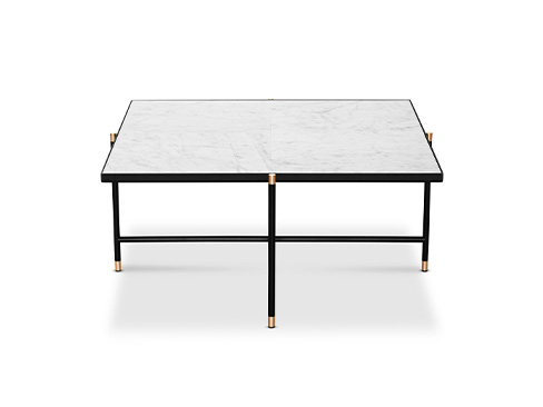 Coffee Table 90 med sort stel med messing og hvid marmor