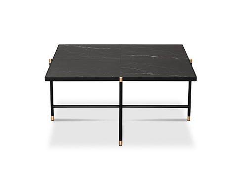 Coffee Table 90 med sort stel med messing og sort marmor