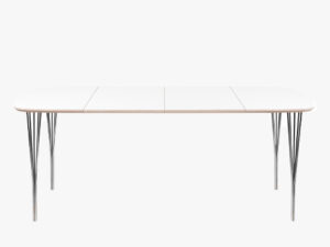 Symphony 86 med bordplade med hvid linoleum og ben i chrome, inkl. 2 tillægsplader