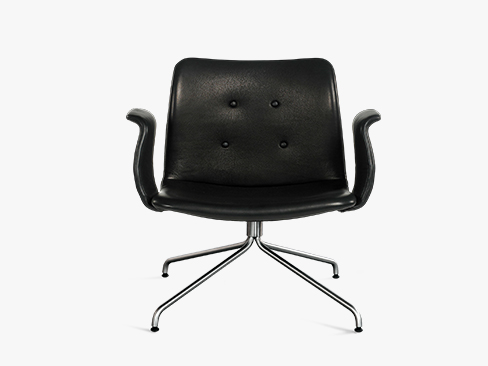 Primum Lounge Chair Sort Zenso læder med rustfri stål stel og armlæn