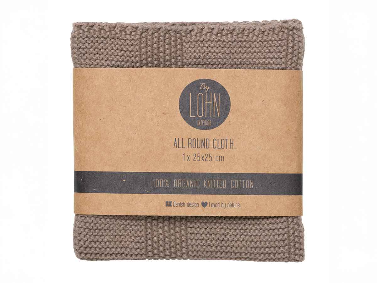 Strikket All Round Klud i khaki 25x25 cm fra By LOHN